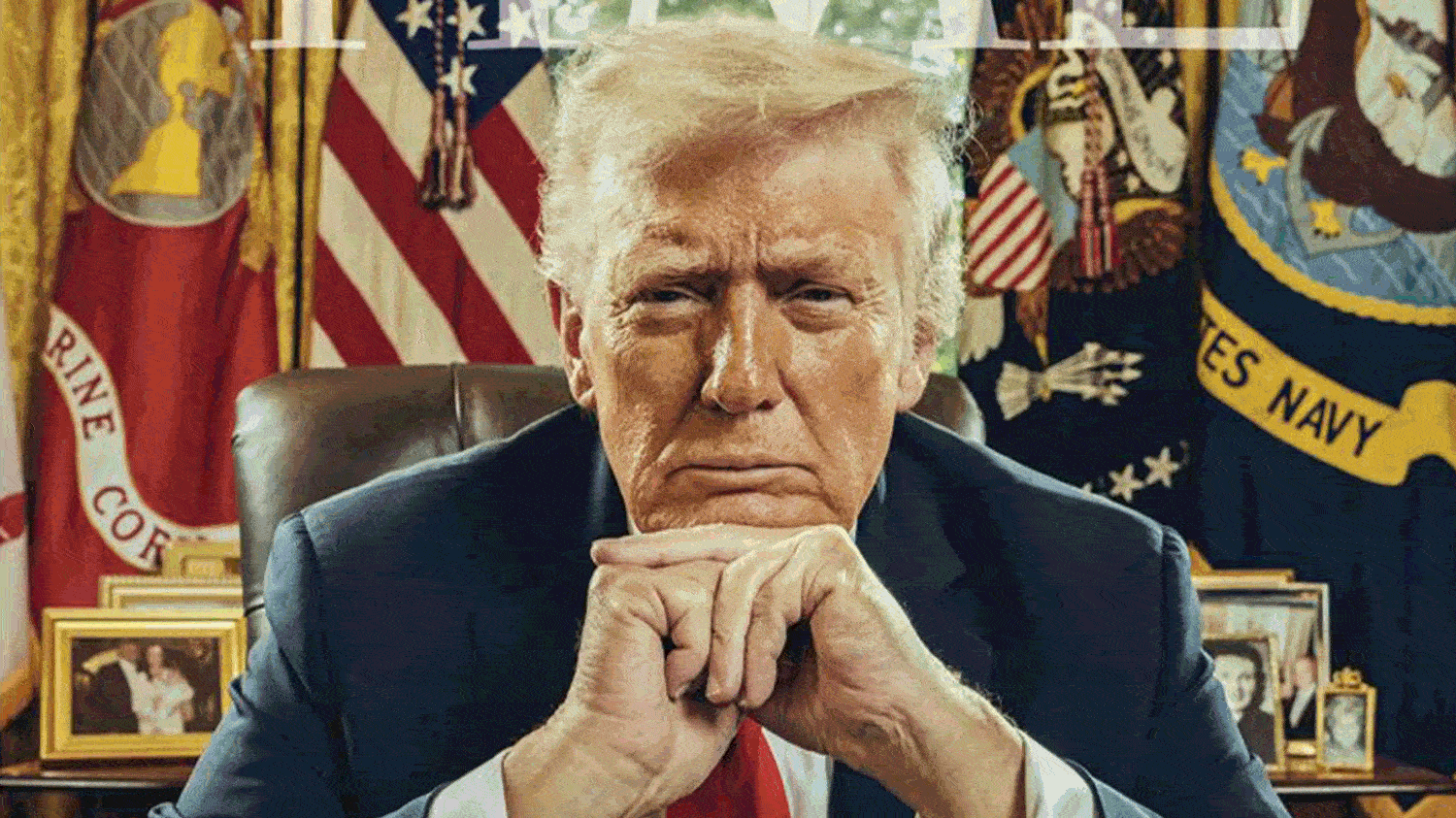 A photograph of Donald Trump on the cover of Time Magazine overlayed on a photo of Alfred Krupp taken by Arnold Newman