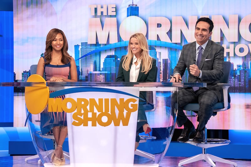 Nicole Beharie, Reese Witherspoon, and Nestor Carbonell in The Morning Show.