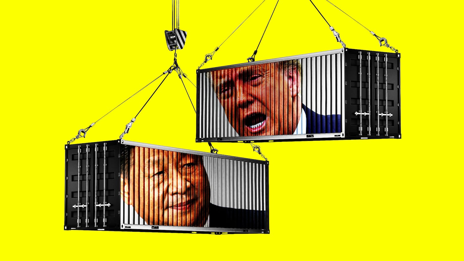 Donald Trump and Xi Jinping on shipping containers