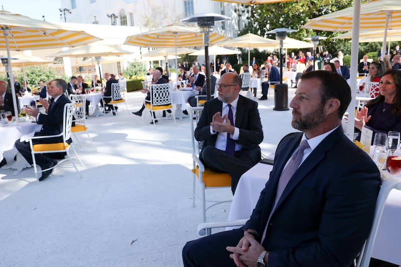 Office of Management and Budget (OMB) Director Russell Vought was among those who joined a luncheon in the Rose Garden of the White House with GOP senators on Day 21 of the government shutdown.