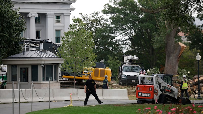 Construction continues on U.S. President Donald Trump's ballroom extension at the White House on September 16, 2025 in Washington, DC.