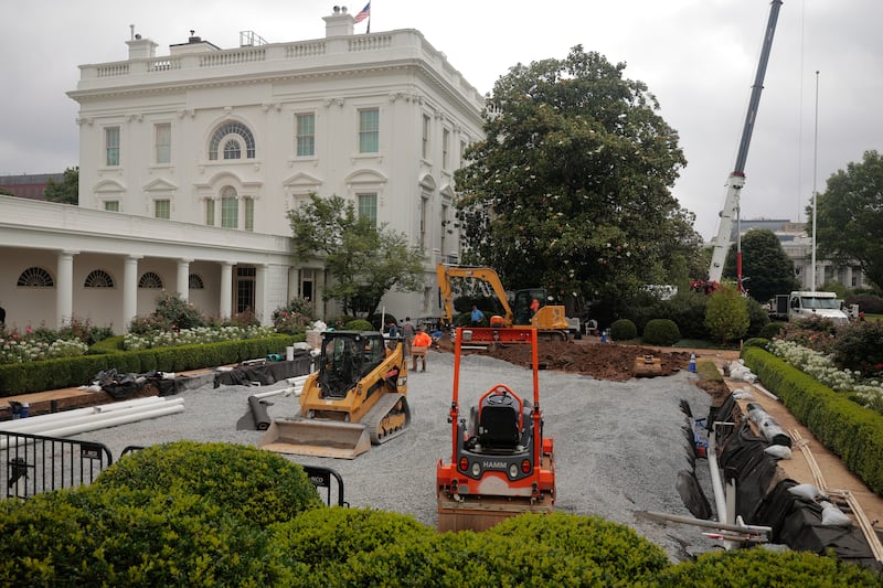 Renovation work continues in the Rose Garden at the White House