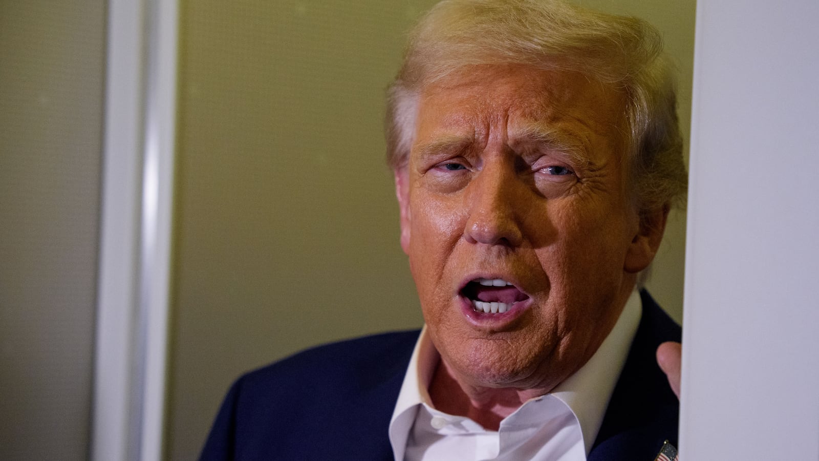 IN FLIGHT - OCTOBER 24: U.S. President Donald Trump speaks to members of the media aboard Air Force One on October 24, 2025, in flight. Trump is traveling to Malaysia for the Association of Southeast Asian Nations summit (ASEAN), Japan, and to South Korea for the Asia-Pacific Economic Cooperation forum (APEC). (Photo by Andrew Harnik/Getty Images)