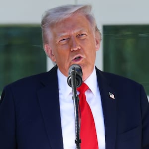 WASHINGTON, DC - OCTOBER 21: U.S. President Donald Trump delivers remarks during a luncheon in the Rose Garden of the White House on October 21, 2025 in Washington, DC. President Trump hosted the "Rose Garden Club" lunch with Senate Republicans as the federal government shutdown reaches its 21st day. (Photo by Anna Moneymaker/Getty Images)