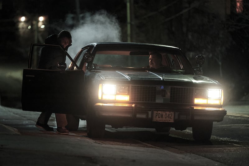 Brandon McEwan as Robert Piest and Michael Chernus as John Wayne Gacy in Devil In Disguise: John Wayne Gacy.