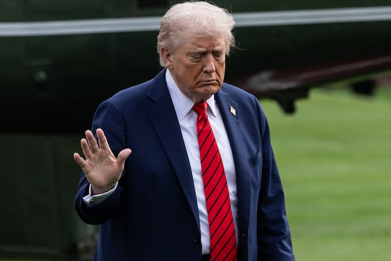 President Donald Trump, pictured on October 10, 2025 returning to the White House, announced 100 percent tariffs on Chinese goods and new export controls on "critical software."