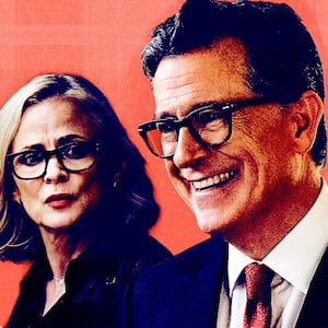 Carrie Preston, Amy Sedaris and Stephen Colbert in 'Elsbeth'