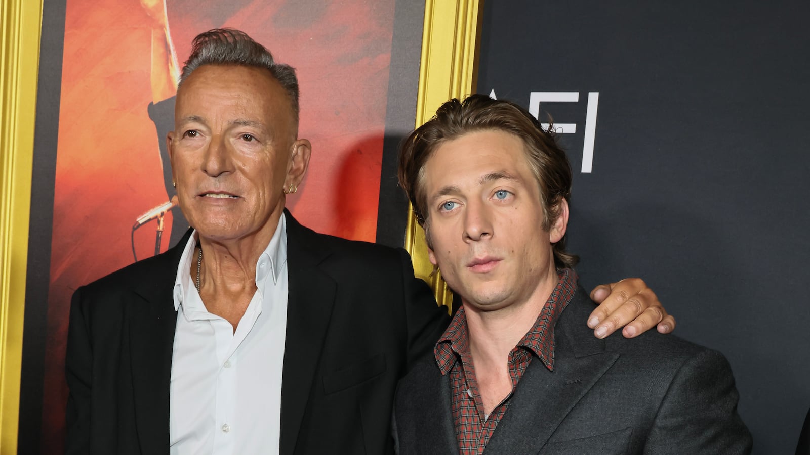 HOLLYWOOD, CALIFORNIA - OCTOBER 22: (L-R) Bruce Springsteen and Jeremy Allen White attend the AFI FEST 2025 Presented By Canva Opening Night "Springsteen: Deliver Me From Nowhere" Premiere at TCL Chinese Theatre on October 22, 2025 in Hollywood, California. (Photo by Rodin Eckenroth/Getty Images for AFI)