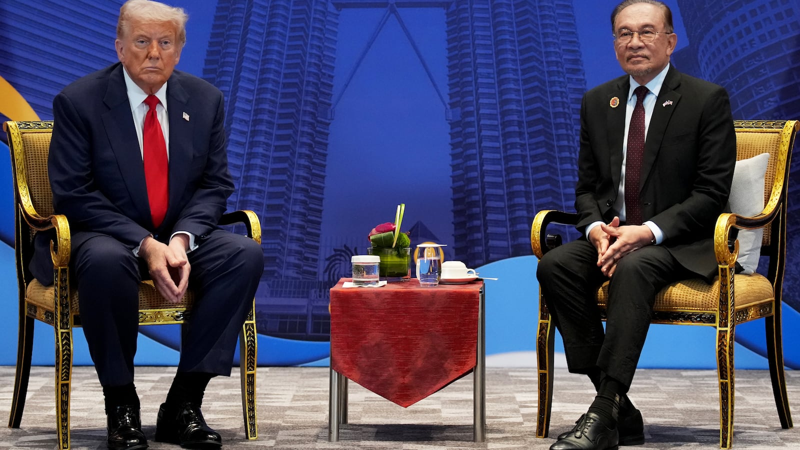 KUALA LUMPUR, MALAYSIA - OCTOBER 26: U.S. President Donald Trump and Malaysian Prime Minister Anwar Ibrahim attend a bilateral meeting at Kuala Lumpur Convention Centre on October 26, 2025 in Kuala Lumpur, Malaysia. Trump is in Malaysia for the Association of Southeast Asian Nations (ASEAN) summit, and will next travel to Japan, en route to South Korea for the Asia-Pacific Economic Cooperation (APEC) forum. (Photo by Andrew Harnik/Getty Images)