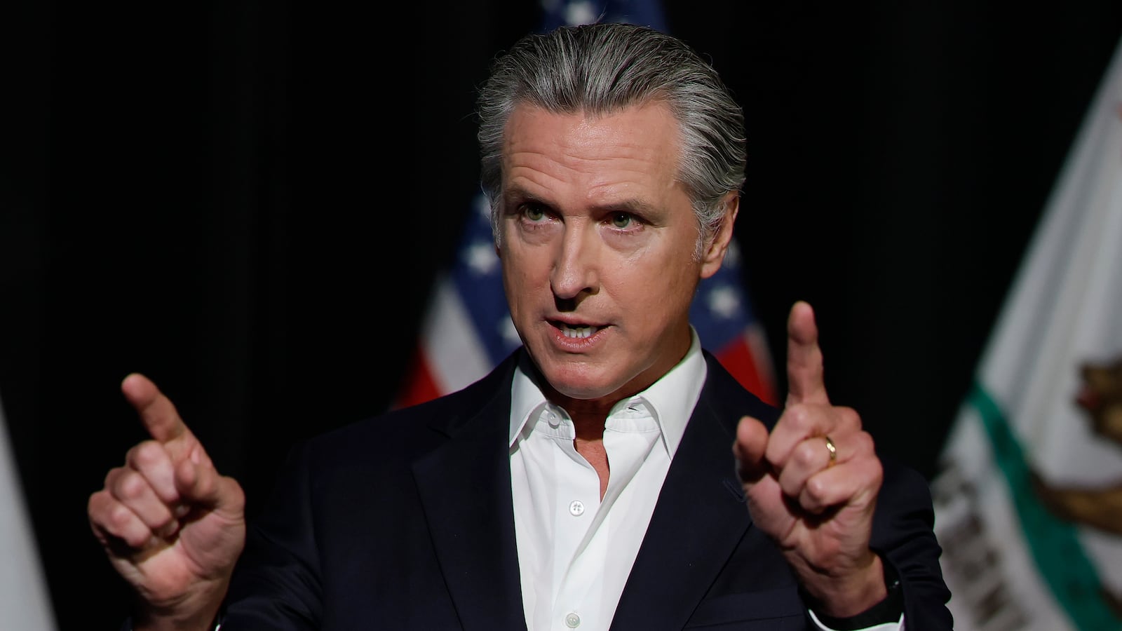 STOCKTON, CALIFORNIA - OCTOBER 22: California Gov. Gavin Newsom speaks to reporters after he participated in a fireside chat at the California Economic Summit on October 22, 2025 in Stockton, California. Gov. Newsom answered questions about the Trump administration's plans to deploy border patrol officers and the National Guard to San Francisco. (Photo by Justin Sullivan/Getty Images)