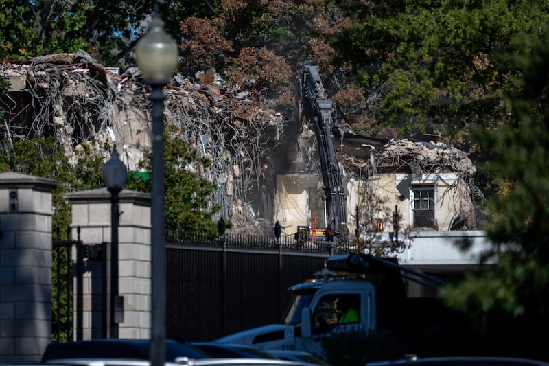 Demolition crews continue dismantling parts of the East Wing of the White House on Wednesday, Oct. 22, 2025 to make way for construction of Trump's $300 million ballroom. The work is part of preparations for the construction of a new ballroom, ordered by President Donald Trump.