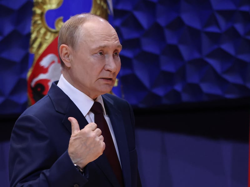 SOCHI, RUSSIA - OCTOBER 3: (RUSSIA OUT) Russian President Vladimir Putin leaves the scene during an awards ceremony at the Sirius Education Center, on October 3, 2025 in Sochi, Russia. Putin visited a federal education center for talented children, marking the upcoming Day of the Teacher. (Photo by Contributor/Getty Images)