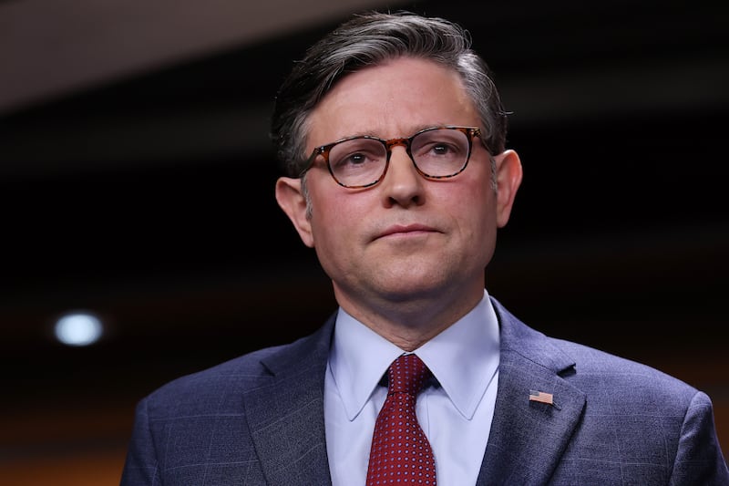 Speaker of the House Mike Johnson (R-LA) listens during a news conference